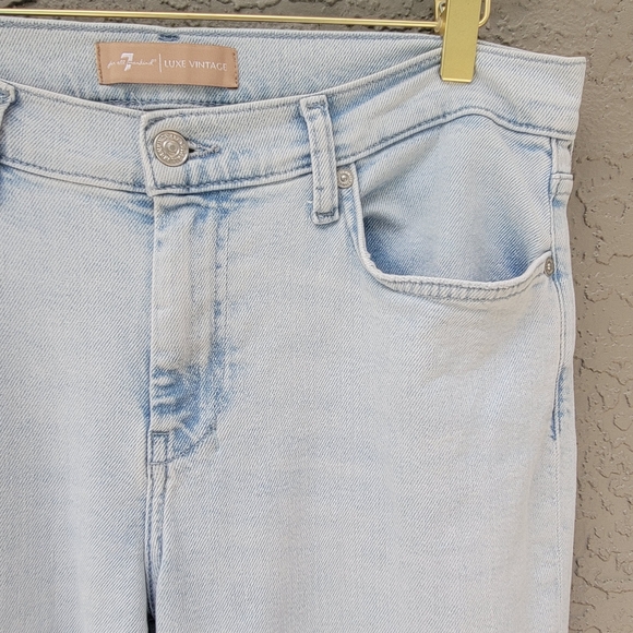 7 For All Mankind Tailorless Dojo Jeans 31 Light Wash Wide Leg Flare - Picture 13 of 16